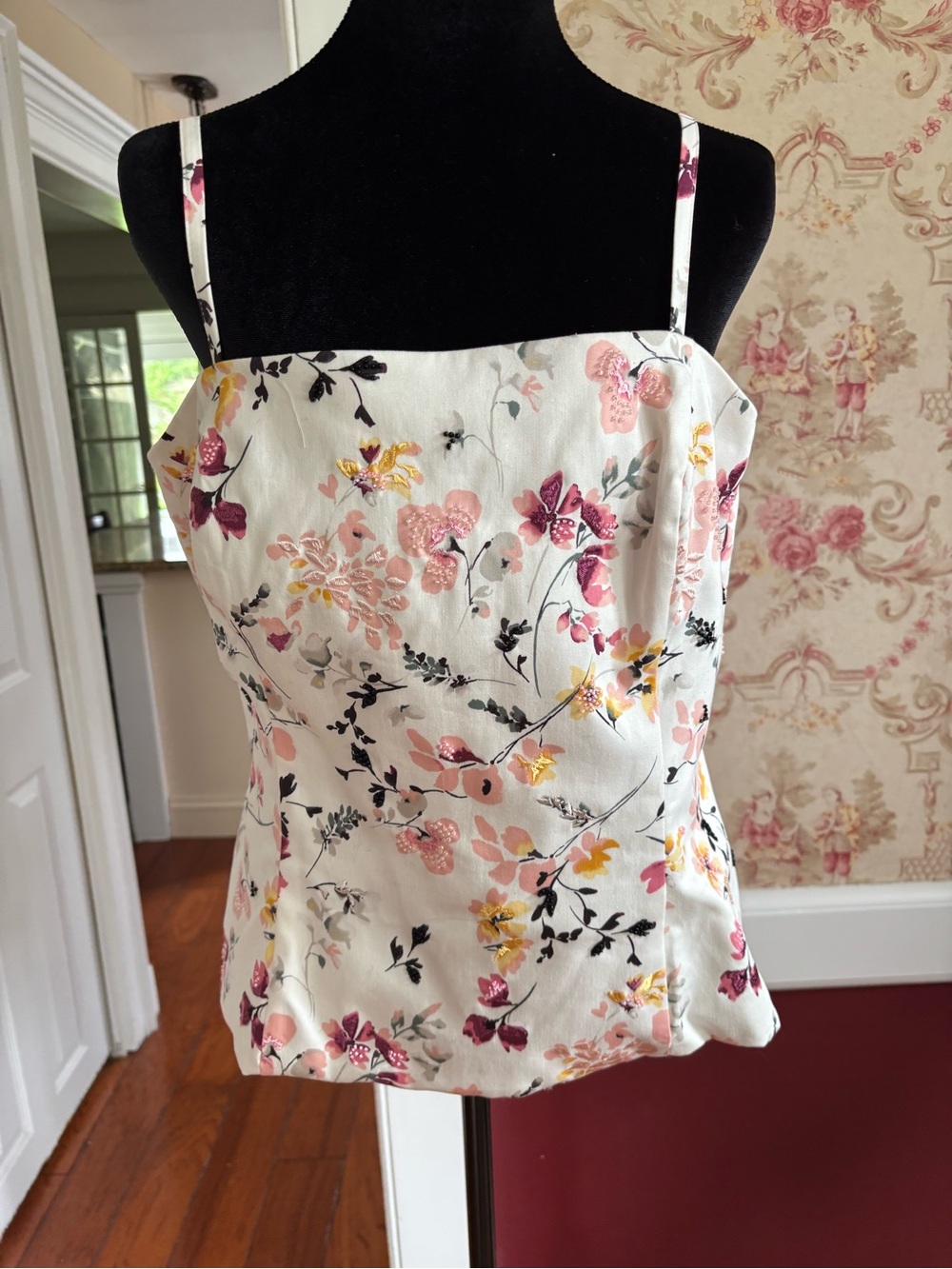 White House Black Market White Floral Embroidered Spaghetti Strap Camisole